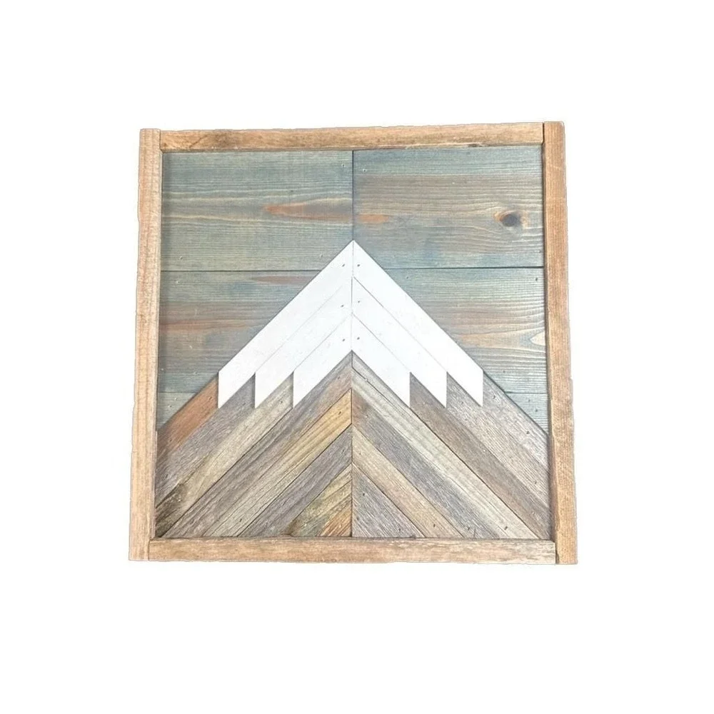 Dusty Square Designs Rustic Reclaimed Mountain Wood Wall Art with Gray Sky
